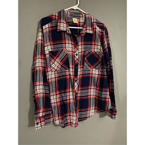 Faded Glory Plaid Button Up Long Sleeve Shirt Size XL - Picture 2 of 5